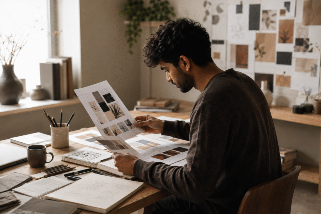 visual designer reviewing design concepts